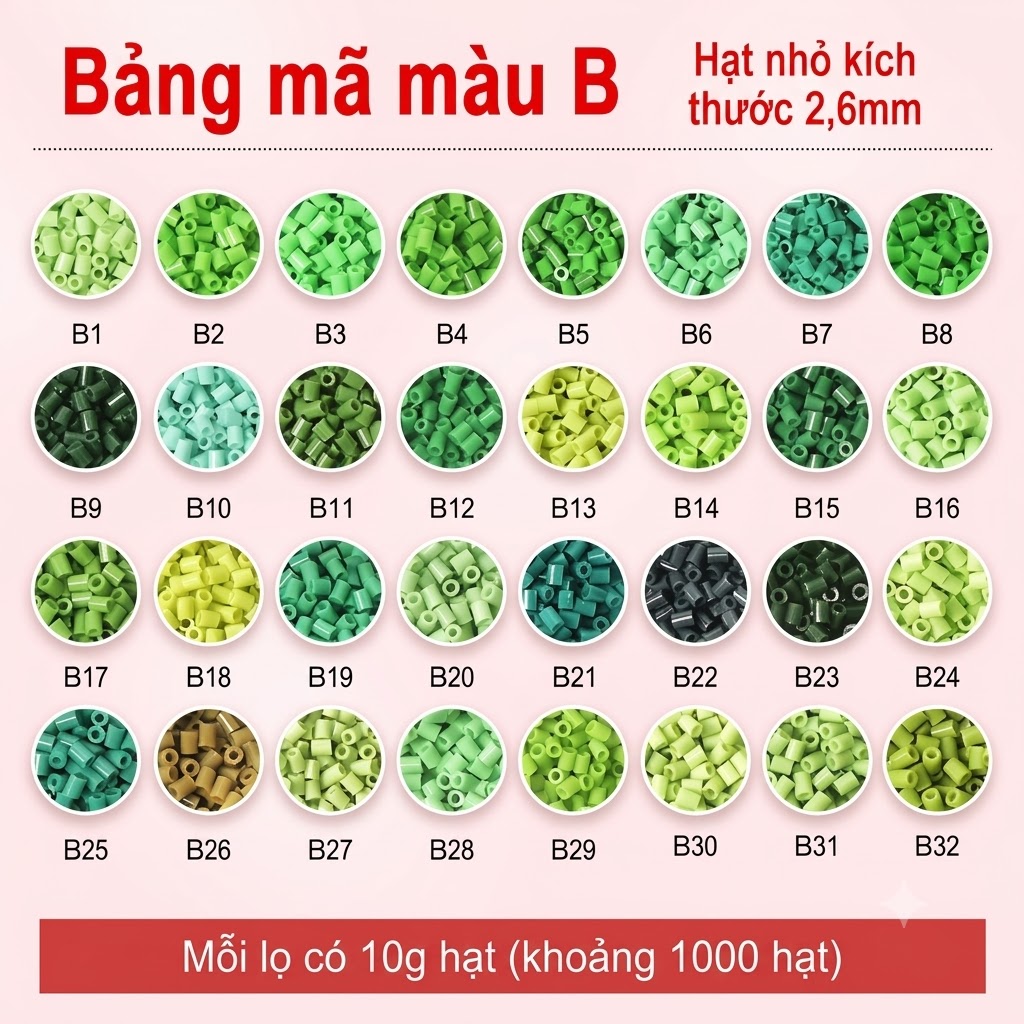 【Hạt nhựa ủi lọ refill mã B】- MR.BEADS hạt nhựa ủi lọ bổ sung loại 2.6mm - hạt bổ sung Mã B - B1-B32