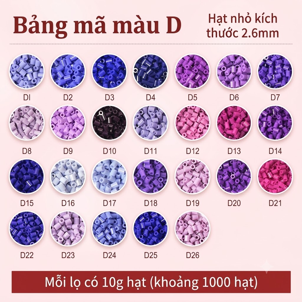 【Hạt nhựa ủi lọ refill mã D】- MR.BEADS hạt nhựa ủi lọ bổ sung loại 2.6mm - hạt bổ sung Mã D - D1-D26