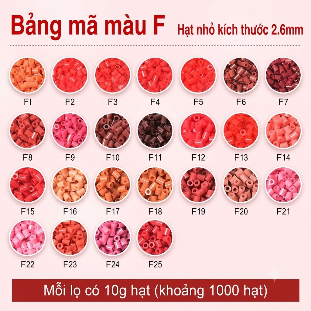 【Hạt nhựa ủi lọ refill mã F】- MR.BEADS hạt nhựa ủi lọ bổ sung loại 2.6mm - hạt bổ sung Mã F - F1-F25