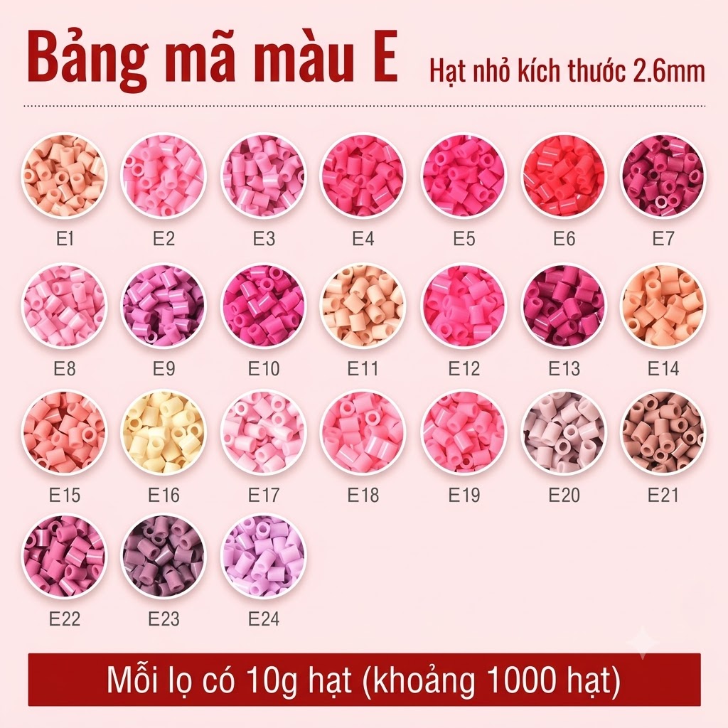 【Hạt nhựa ủi lọ refill mã E】- MR.BEADS hạt nhựa ủi lọ bổ sung loại 2.6mm - hạt bổ sung Mã E - E1-E24