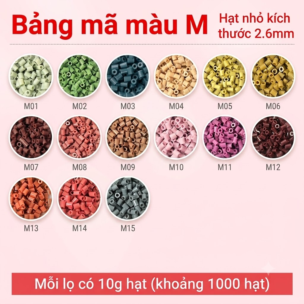 【Hạt nhựa ủi lọ refill mã M】- MR.BEADS hạt nhựa ủi lọ bổ sung loại 2.6mm - hạt bổ sung Mã M - M1-M15