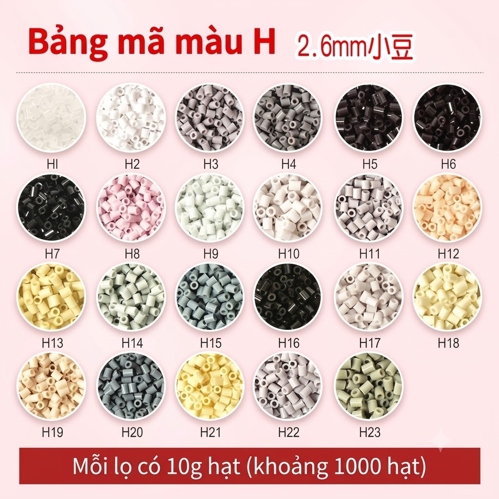 【Hạt nhựa ủi lọ refill mã H】- MR.BEADS hạt nhựa ủi lọ bổ sung loại 2.6mm - hạt bổ sung Mã H - H1-H23