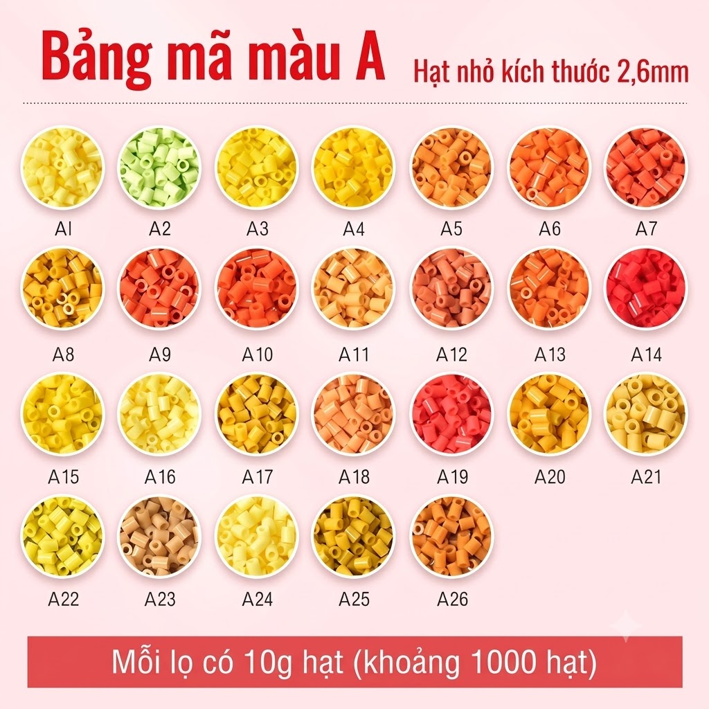 【Hạt nhựa ủi lọ refill mã A 】- MR.BEADS hạt nhựa ủi lọ bổ sung loại 2.6mm - hạt bổ sung Mã A - A1-A26
