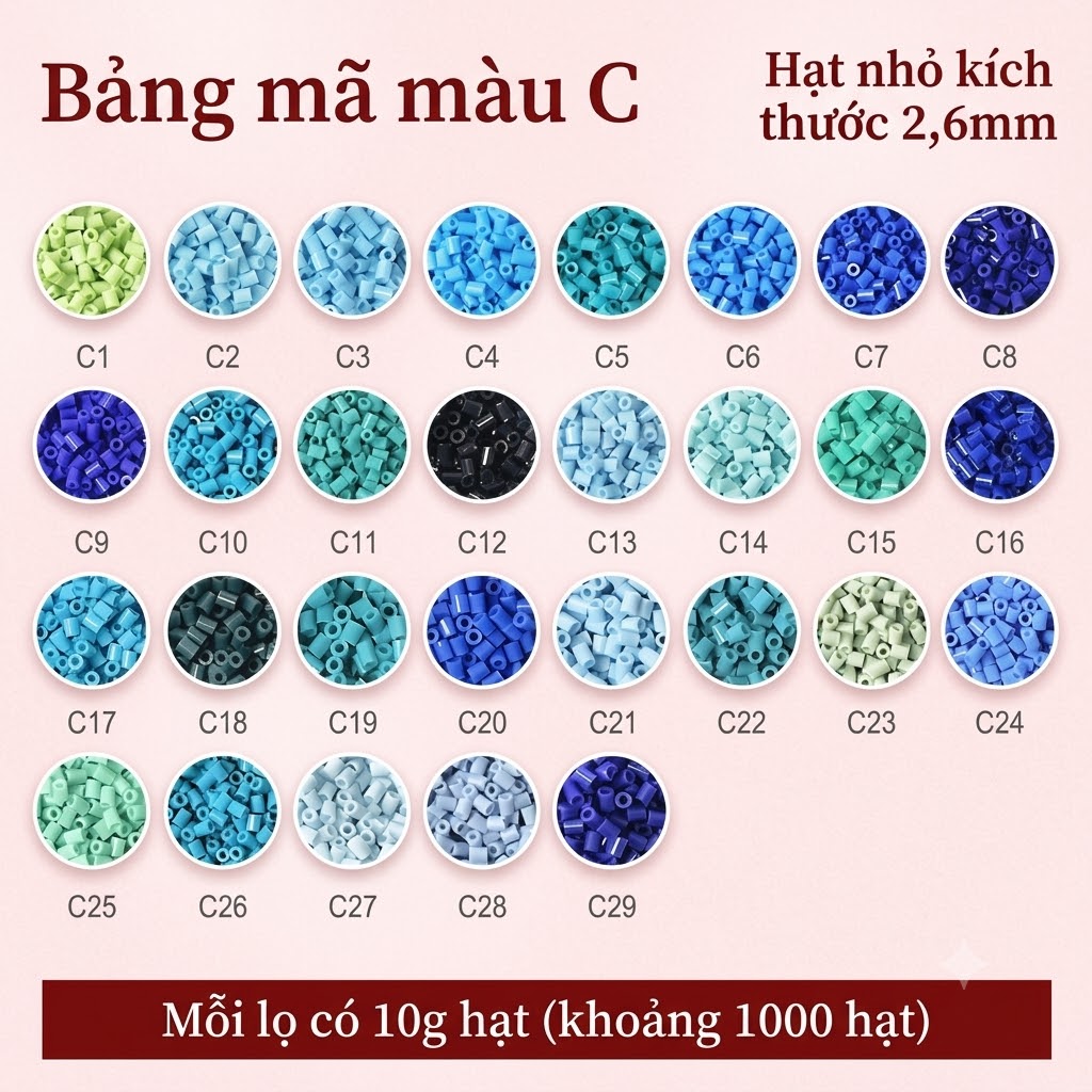 【Hạt nhựa ủi lọ refill mã C】- MR.BEADS hạt nhựa ủi lọ bổ sung loại 2.6mm - hạt bổ sung Mã C - C1-C29